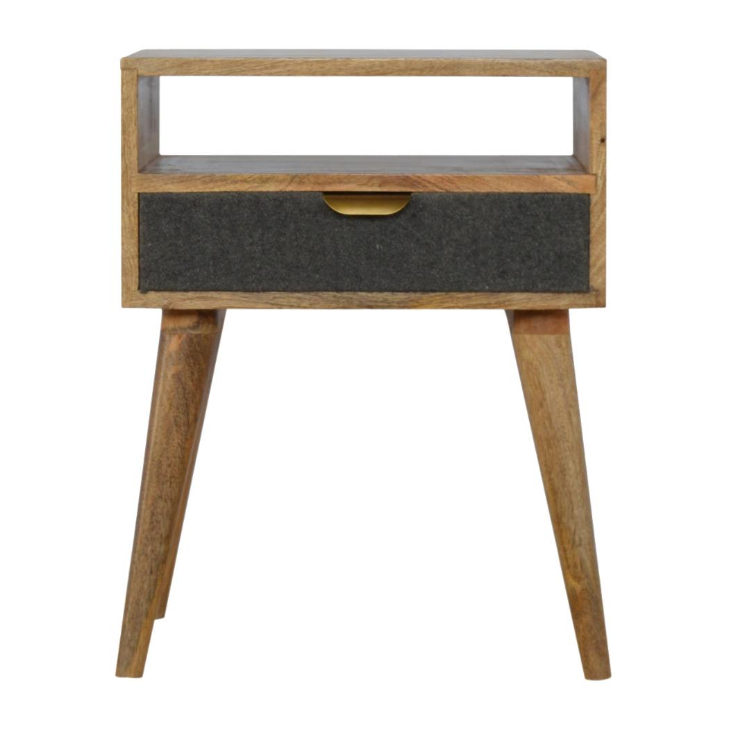 Grey Tweed Bedside Table | Open Slot Storage | Textured Accent Detail