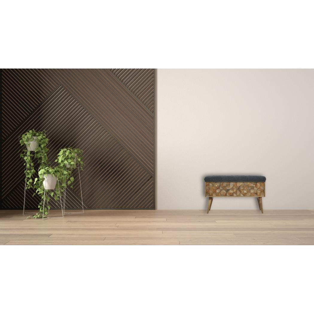 Grey Tweed Diamond Bench | Textured Upholstery | Versatile Home Seating