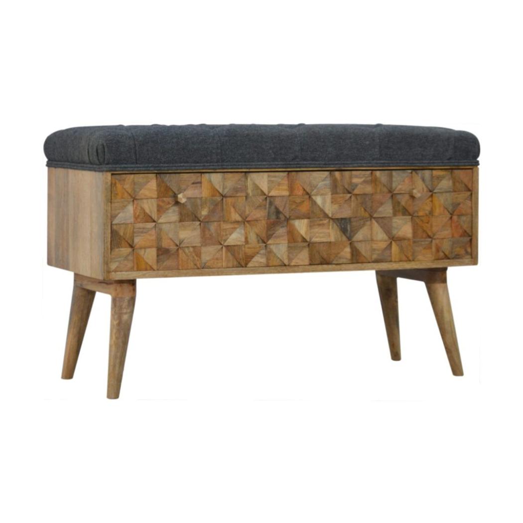Grey Tweed Diamond Bench | Textured Upholstery | Versatile Home Seating
