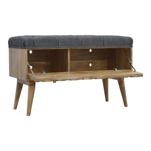 Grey Tweed Diamond Bench | Textured Upholstery | Versatile Home Seating