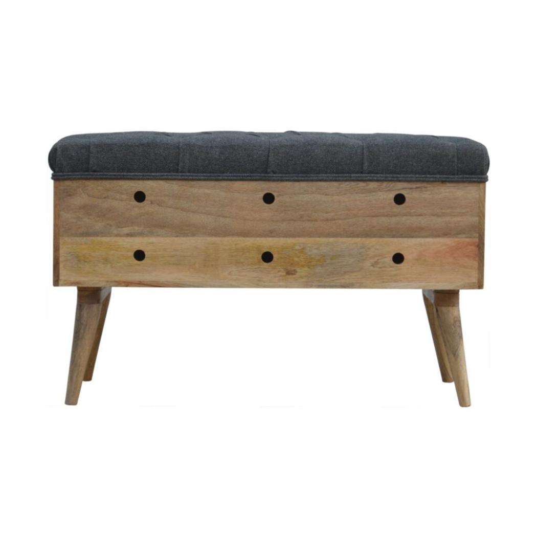 Grey Tweed Diamond Bench | Textured Upholstery | Versatile Home Seating