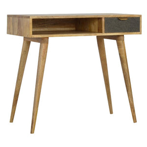 Grey Tweed Drawer Writing Desk | Open Shelf | Solid Wood