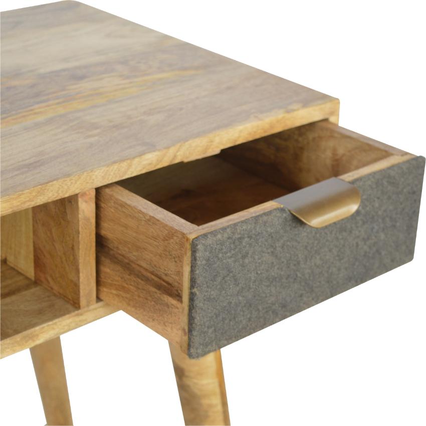 Grey Tweed Drawer Writing Desk | Open Shelf | Solid Wood
