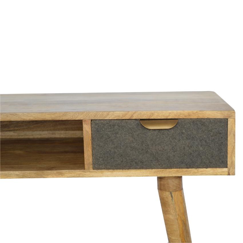 Grey Tweed Drawer Writing Desk | Open Shelf | Solid Wood
