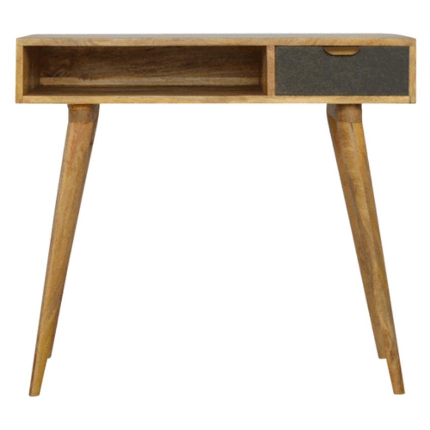 Grey Tweed Drawer Writing Desk | Open Shelf | Solid Wood