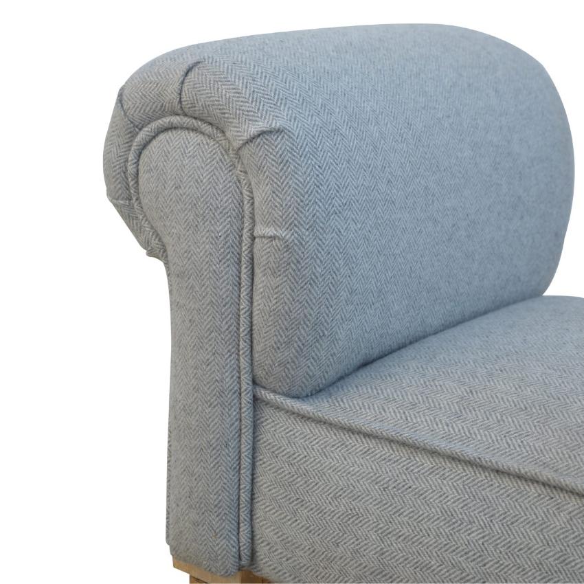 Grey Tweed Scroll Arm Bench | Turned Mango Wood Legs