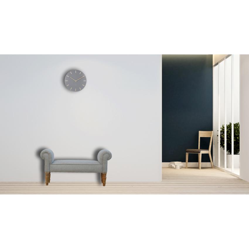 Grey Tweed Scroll Arm Bench | Turned Mango Wood Legs