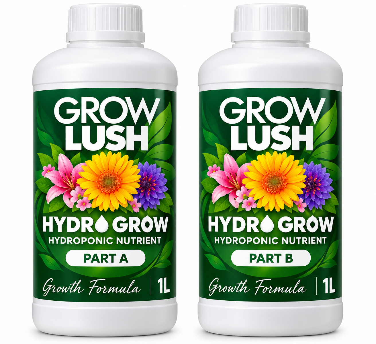 Growlush Hydro Grow A&B 1L | Two-Part Hydroponic Vegetative Nutrient