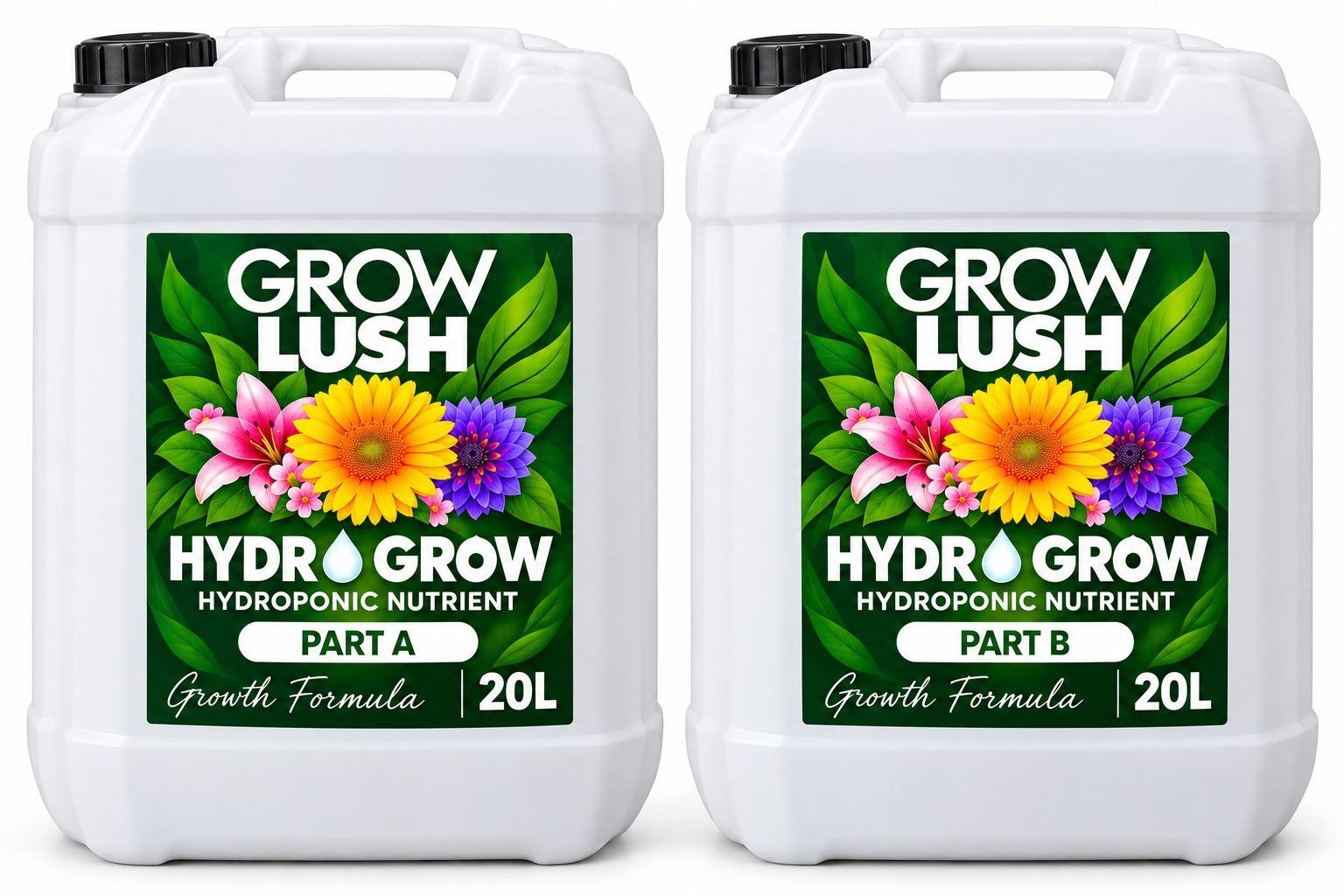 Growlush Hydro Grow A&B 20L | Two-Part Hydroponic Nutrient for Vegetative Growth