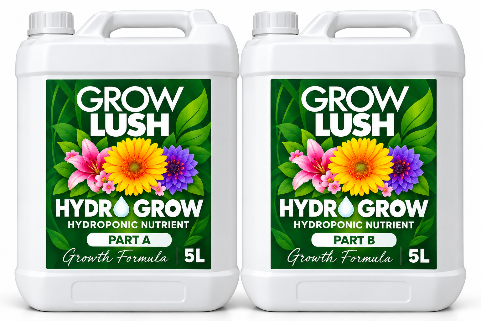 Growlush Hydro Grow A&B 5L | Two-Part Hydroponic Nutrient for Vegetative Growth