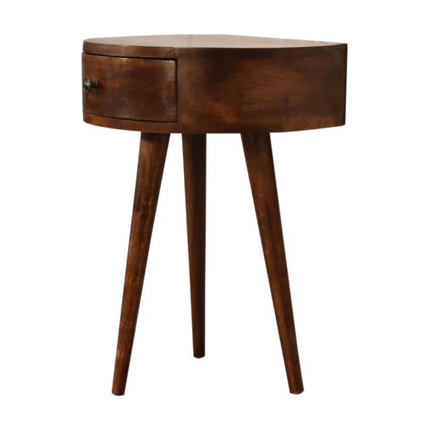 Half-Moon Bedside Table with Drawer | Solid Mango Wood | Chestnut Finish