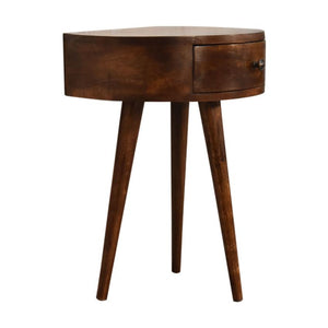 Half-Moon Bedside Table with Drawer | Solid Mango Wood | Chestnut Finish