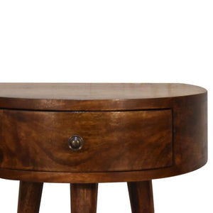 Half-Moon Bedside Table with Drawer | Solid Mango Wood | Chestnut Finish