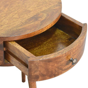 Half-Moon Bedside Table with Drawer | Solid Mango Wood | Chestnut Finish