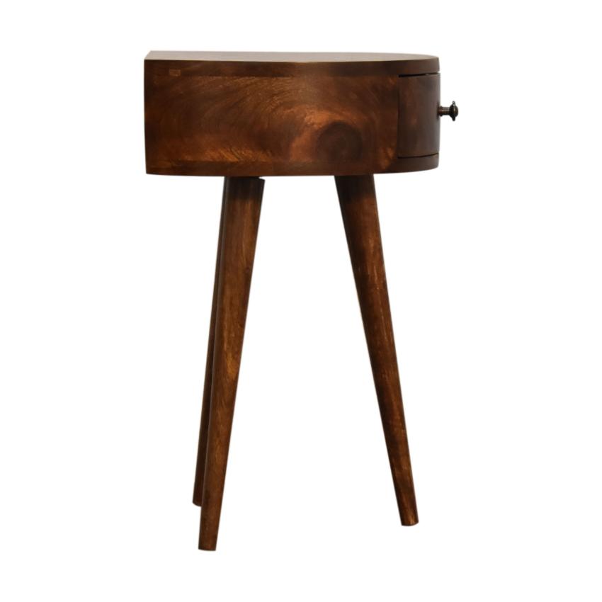 Half-Moon Bedside Table with Drawer | Solid Mango Wood | Chestnut Finish