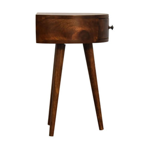 Half-Moon Bedside Table with Drawer | Solid Mango Wood | Chestnut Finish