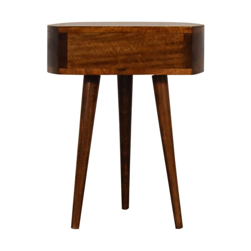 Half-Moon Bedside Table with Drawer | Solid Mango Wood | Chestnut Finish
