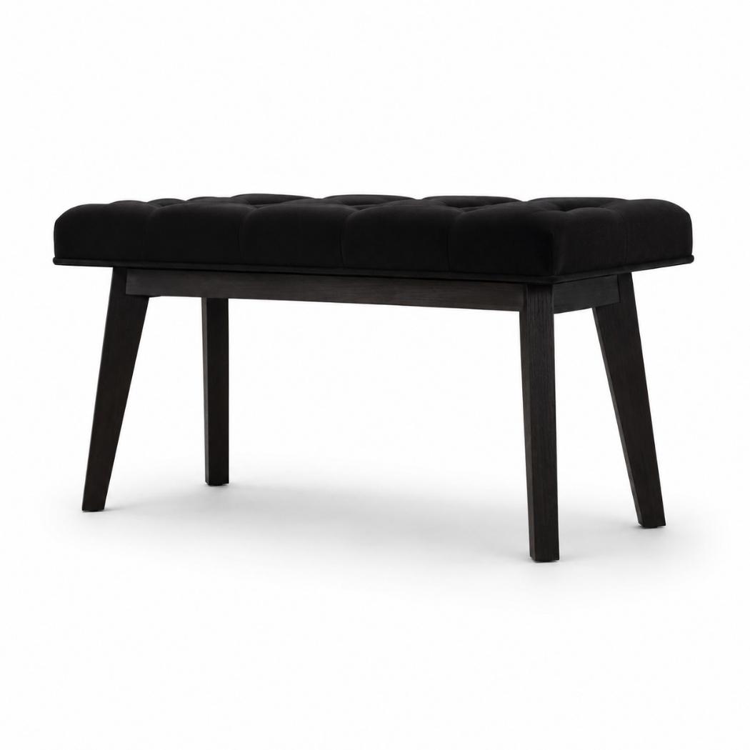 Hallway Bench | Black Velvet | Solid Mango Wood Frame | Upholstered Entryway Seating