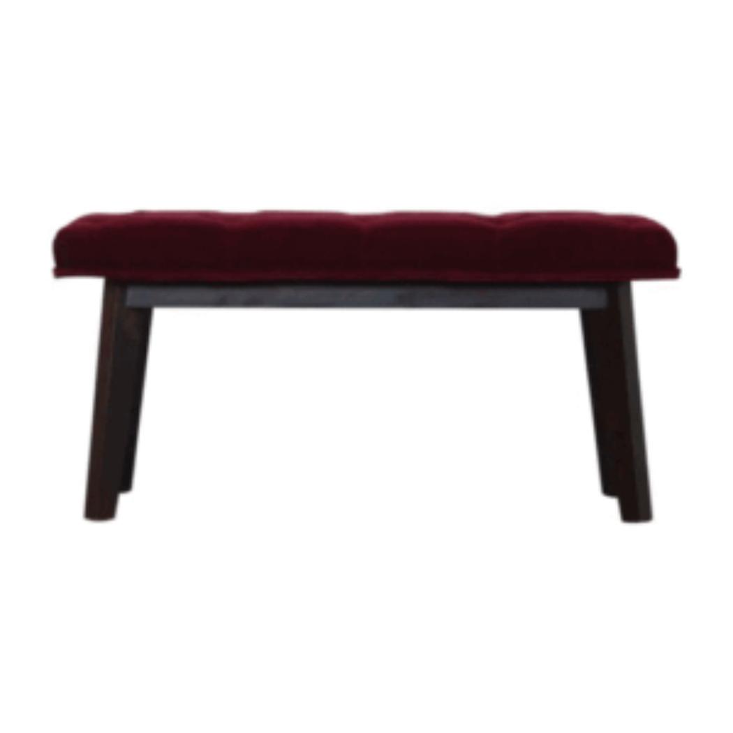 Hallway Bench | Wine Red Velvet | Solid Mango Wood Frame | Upholstered Entryway Seating