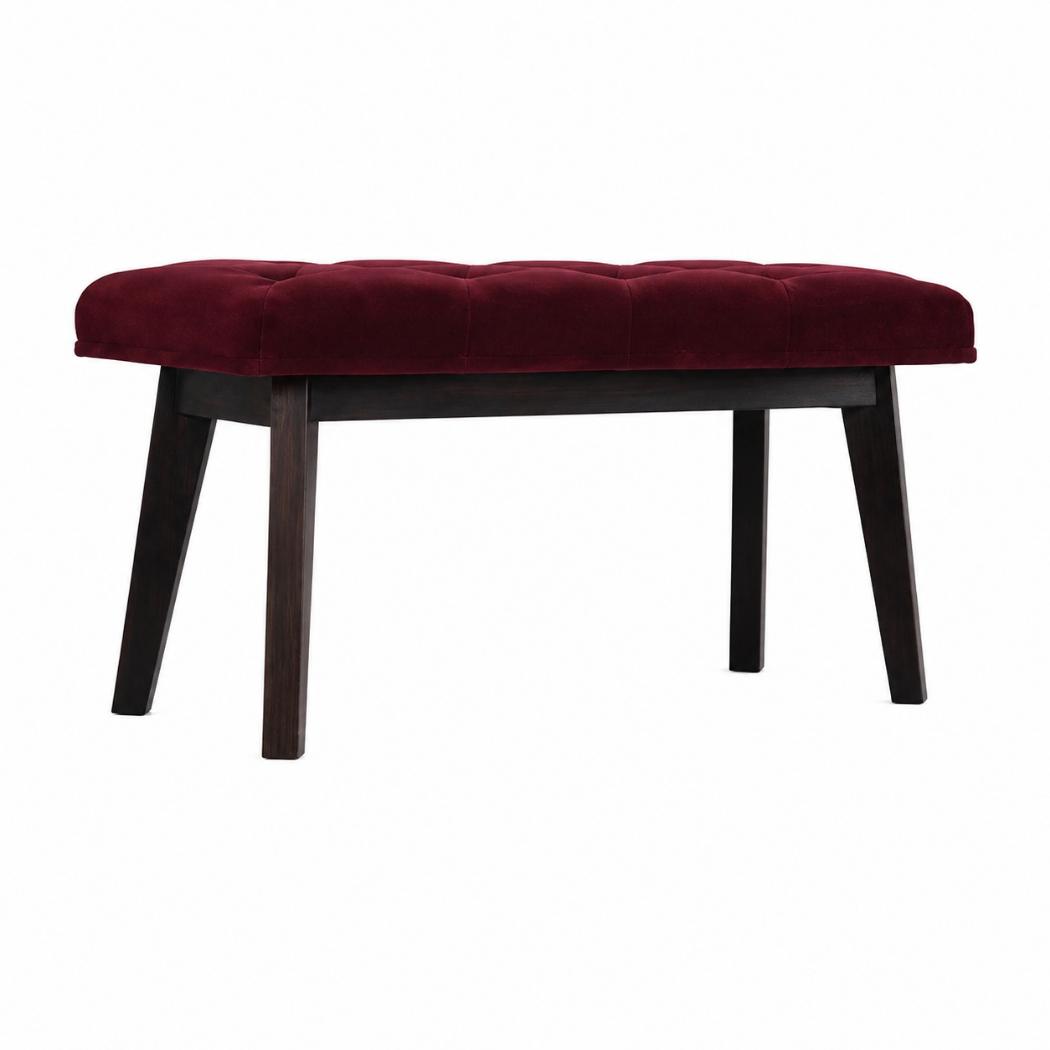 Hallway Bench | Wine Red Velvet | Solid Mango Wood Frame | Upholstered Entryway Seating