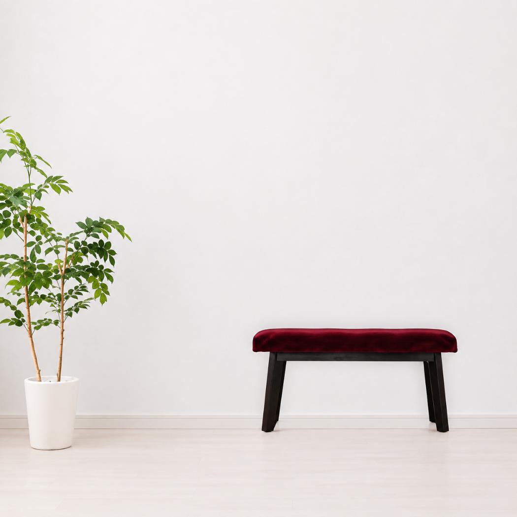 Hallway Bench | Wine Red Velvet | Solid Mango Wood Frame | Upholstered Entryway Seating