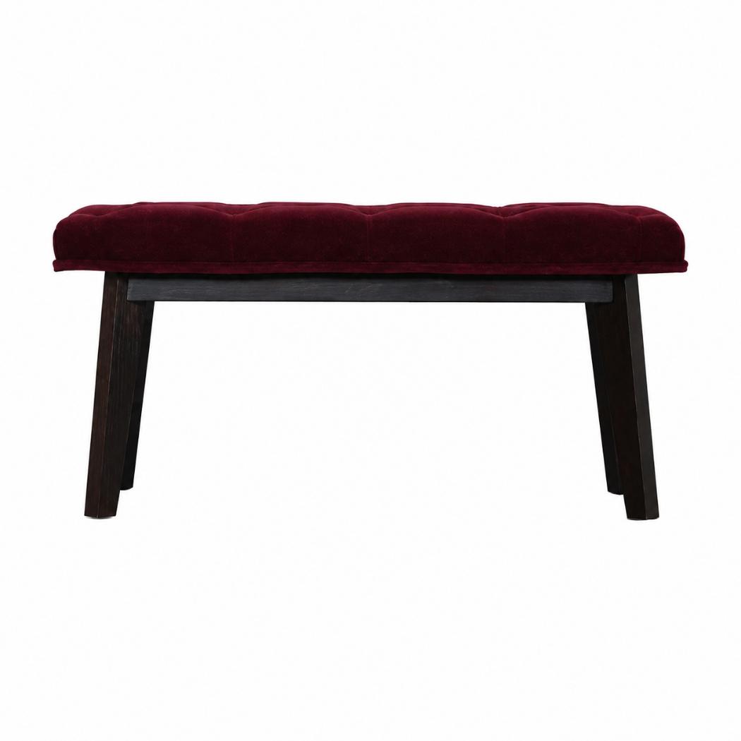 Hallway Bench | Wine Red Velvet | Solid Mango Wood Frame | Upholstered Entryway Seating