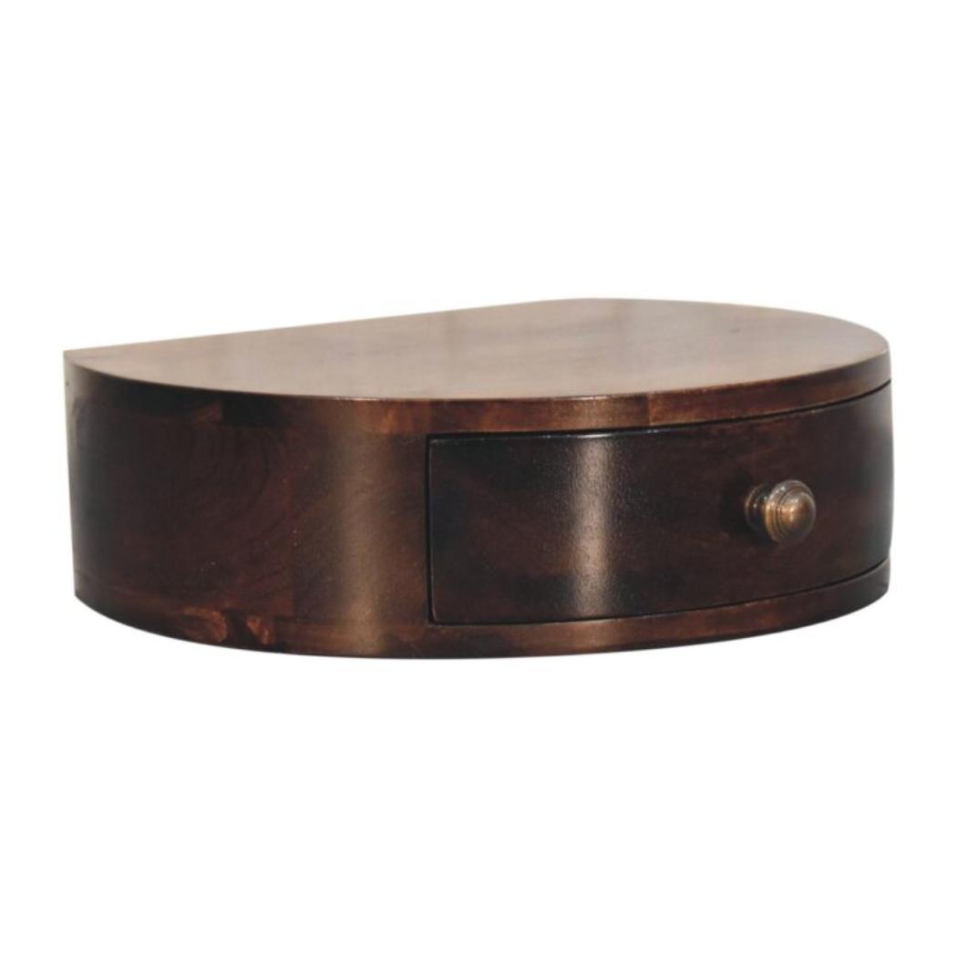 Halo Floating Bedside Table | Solid Mango Wood | California Walnut Finish | Wall Mounted 1 Drawer