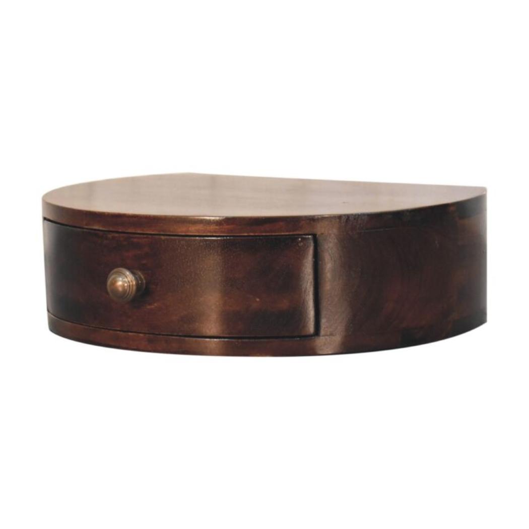 Halo Floating Bedside Table | Solid Mango Wood | California Walnut Finish | Wall Mounted 1 Drawer