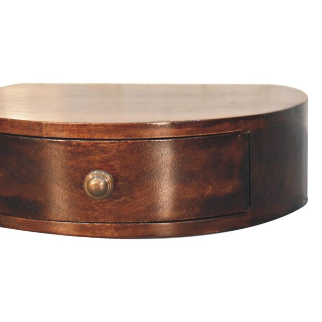 Halo Floating Bedside Table | Solid Mango Wood | California Walnut Finish | Wall Mounted 1 Drawer