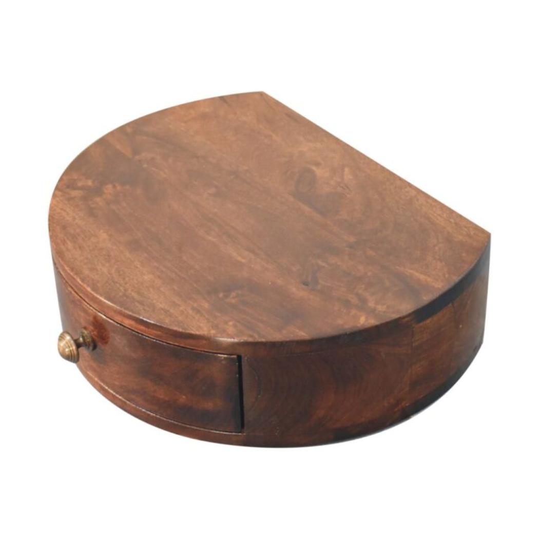 Halo Floating Bedside Table | Solid Mango Wood | California Walnut Finish | Wall Mounted 1 Drawer