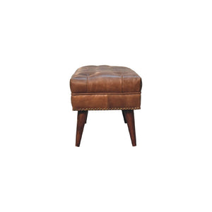 Harbour Brown Buffalo Leather Bench | Solid Mango Wood | Deep Buttoned Upholstered Bench