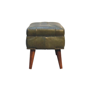 Harbour Olive Green Leather Bench | Buffalo Leather | Solid Mango Wood | Deep Button Seat