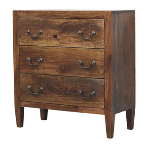 Harlow Compact Chest of Drawers | Solid Mango Wood | Three Drawers | Roasted Almond Finish