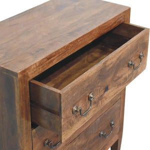 Harlow Compact Chest of Drawers | Solid Mango Wood | Three Drawers | Roasted Almond Finish