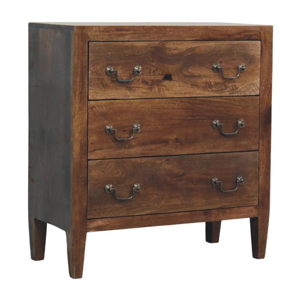 Harlow Compact Chest of Drawers | Solid Mango Wood | Three Drawers | Roasted Almond Finish