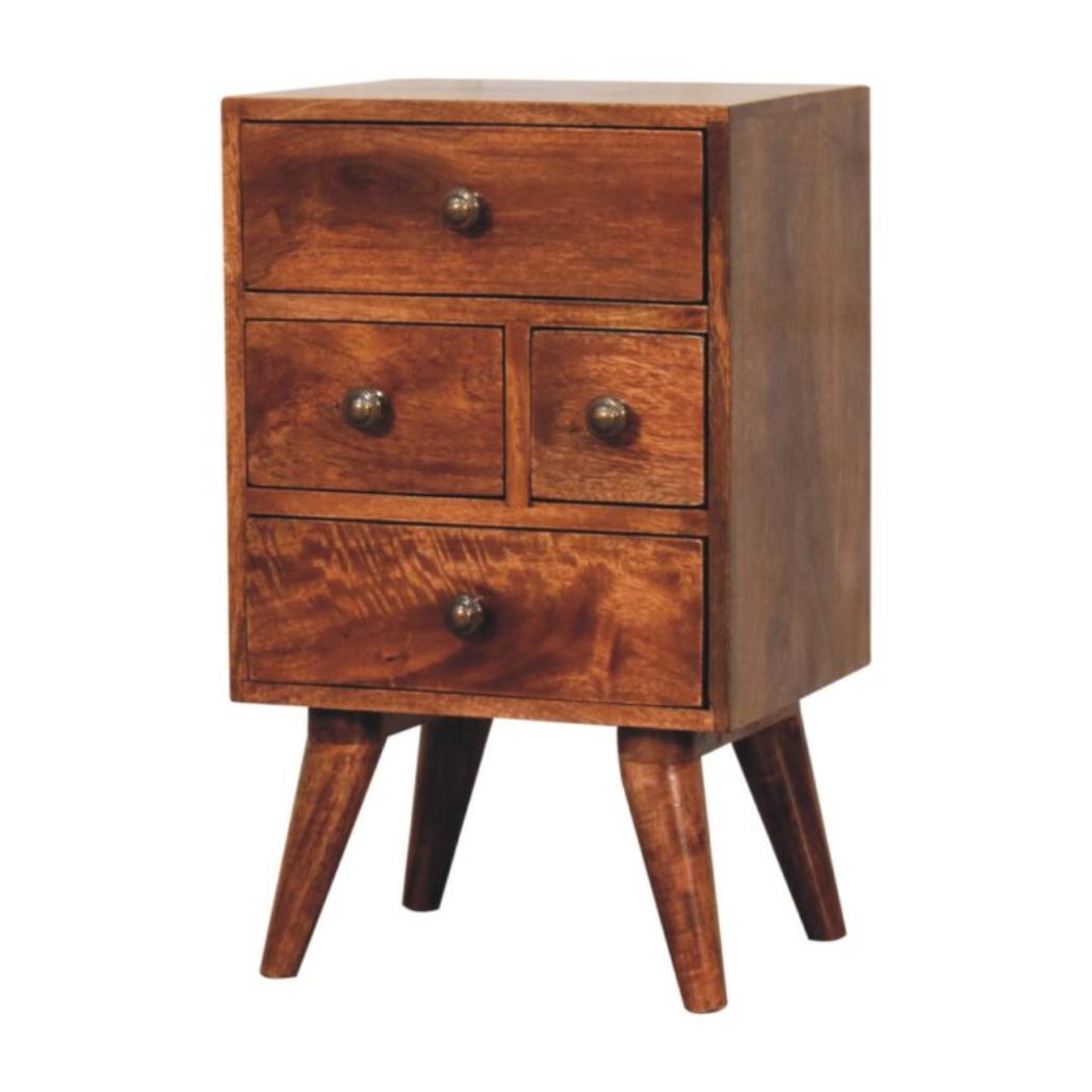 Harper Multi Drawer Bedside Table | Solid Mango Wood | Honey Caramel Finish | 4 Drawer Storage