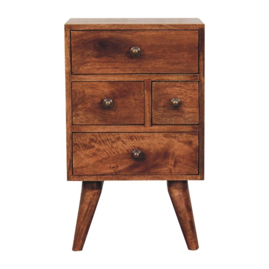 Harper Multi Drawer Bedside Table | Solid Mango Wood | Honey Caramel Finish | 4 Drawer Storage