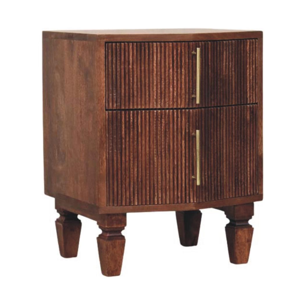 Harper Nightstand | Solid Mango Wood | Amber Oak Finish | 2 Drawer Bedside Table