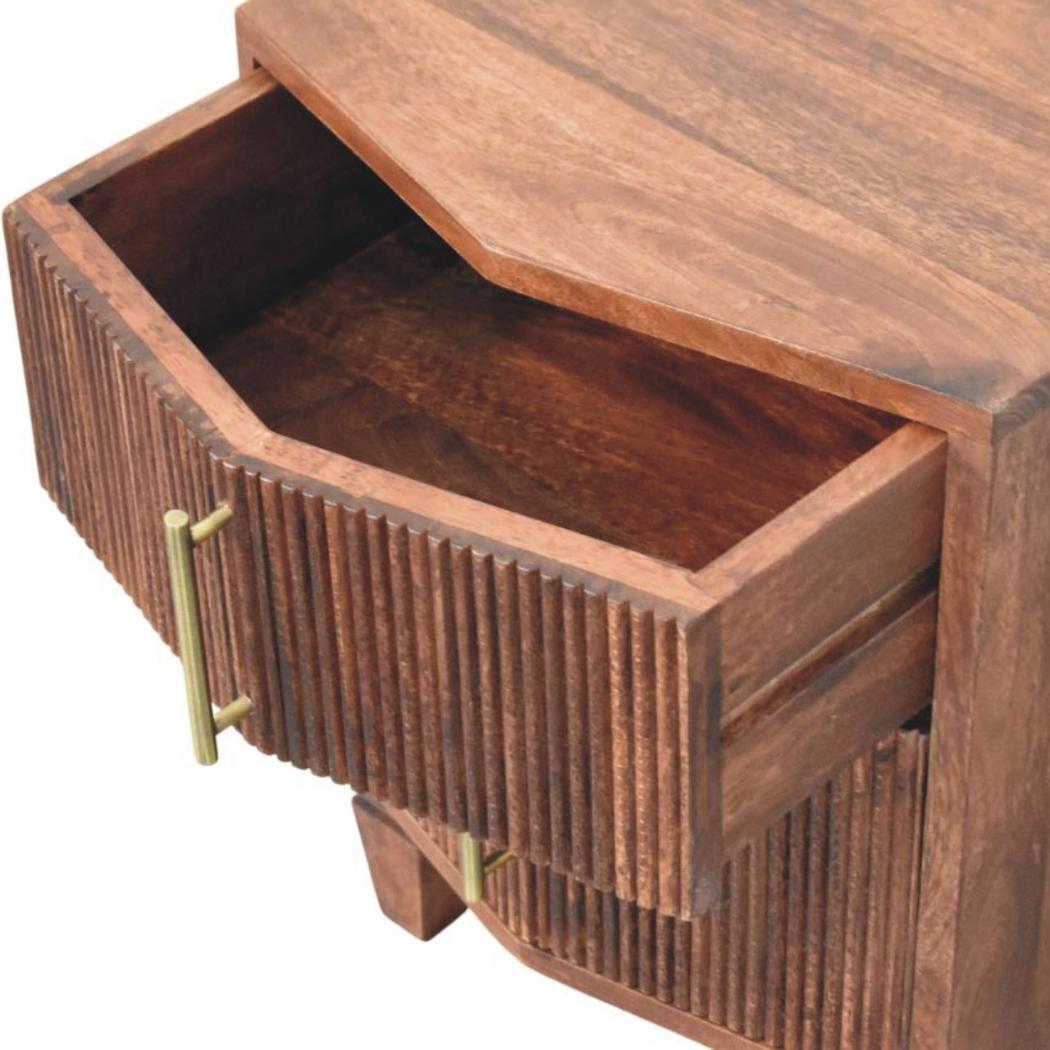 Harper Nightstand | Solid Mango Wood | Amber Oak Finish | 2 Drawer Bedside Table