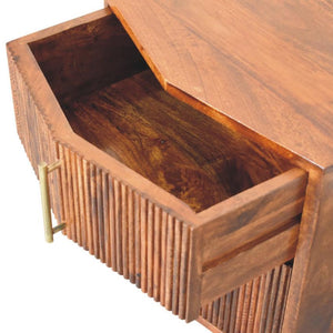Harper Ribbed Bedside Table | Textured Storage | Chestnut Finish