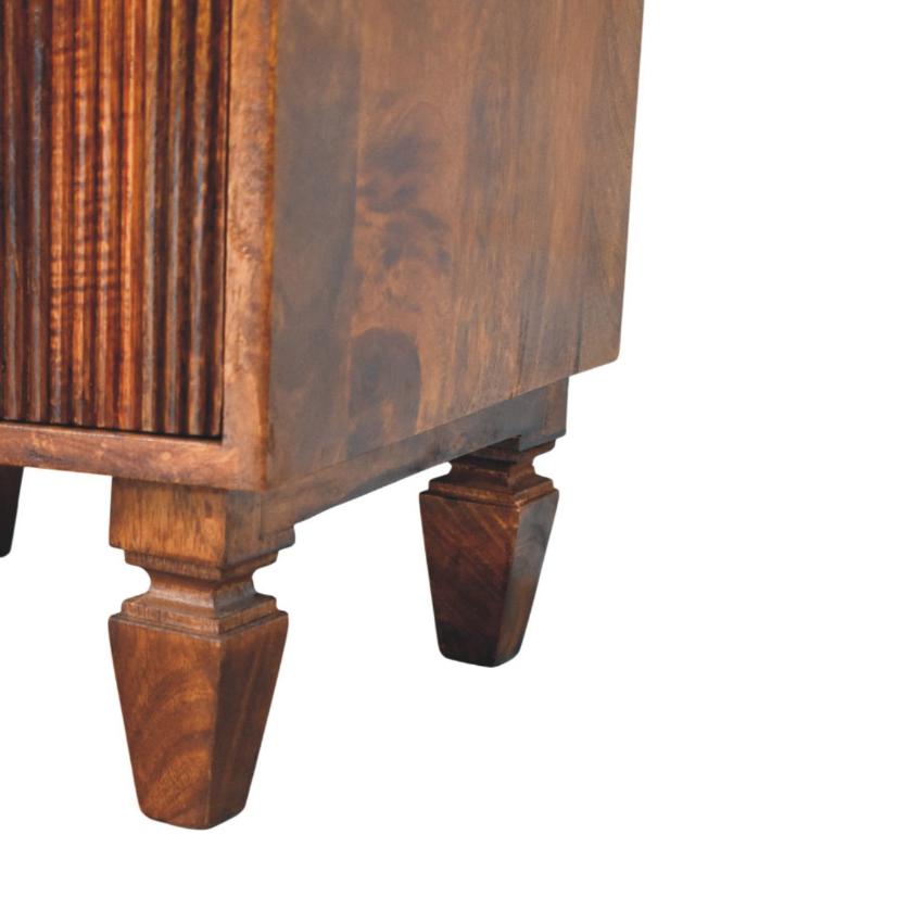 Harper Ribbed Bedside Table | Textured Storage | Chestnut Finish