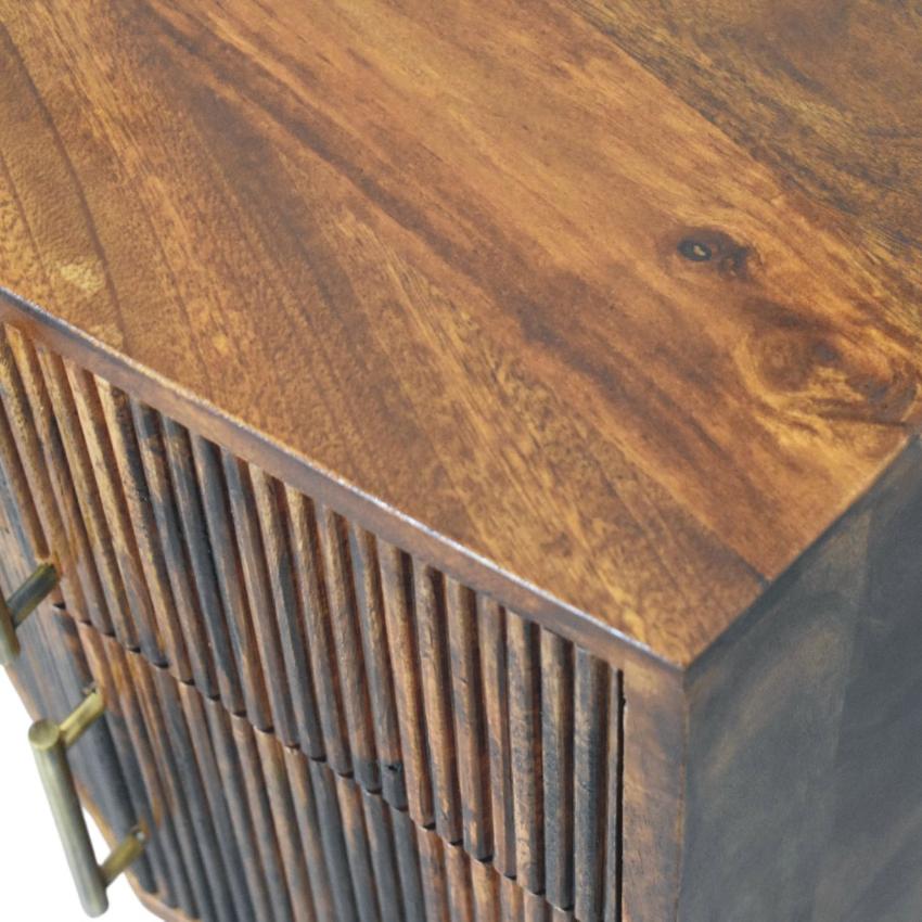 Harper Ribbed Bedside Table | Textured Storage | Chestnut Finish