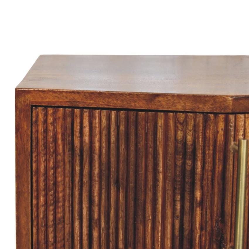 Harper Ribbed Bedside Table | Textured Storage | Chestnut Finish