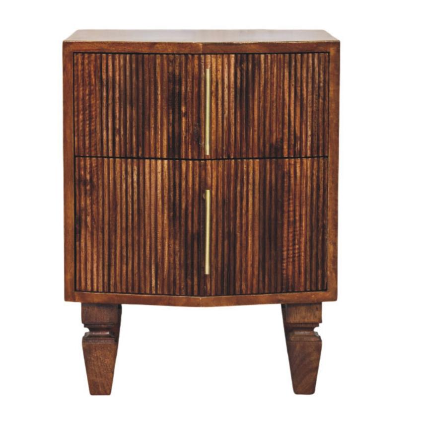 Harper Ribbed Bedside Table | Textured Storage | Chestnut Finish
