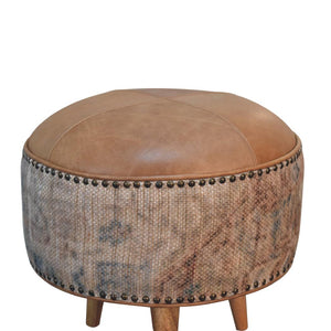 Haven Durrie Round Footstool | Woven Textile Ottoman | Soft Circular Accent