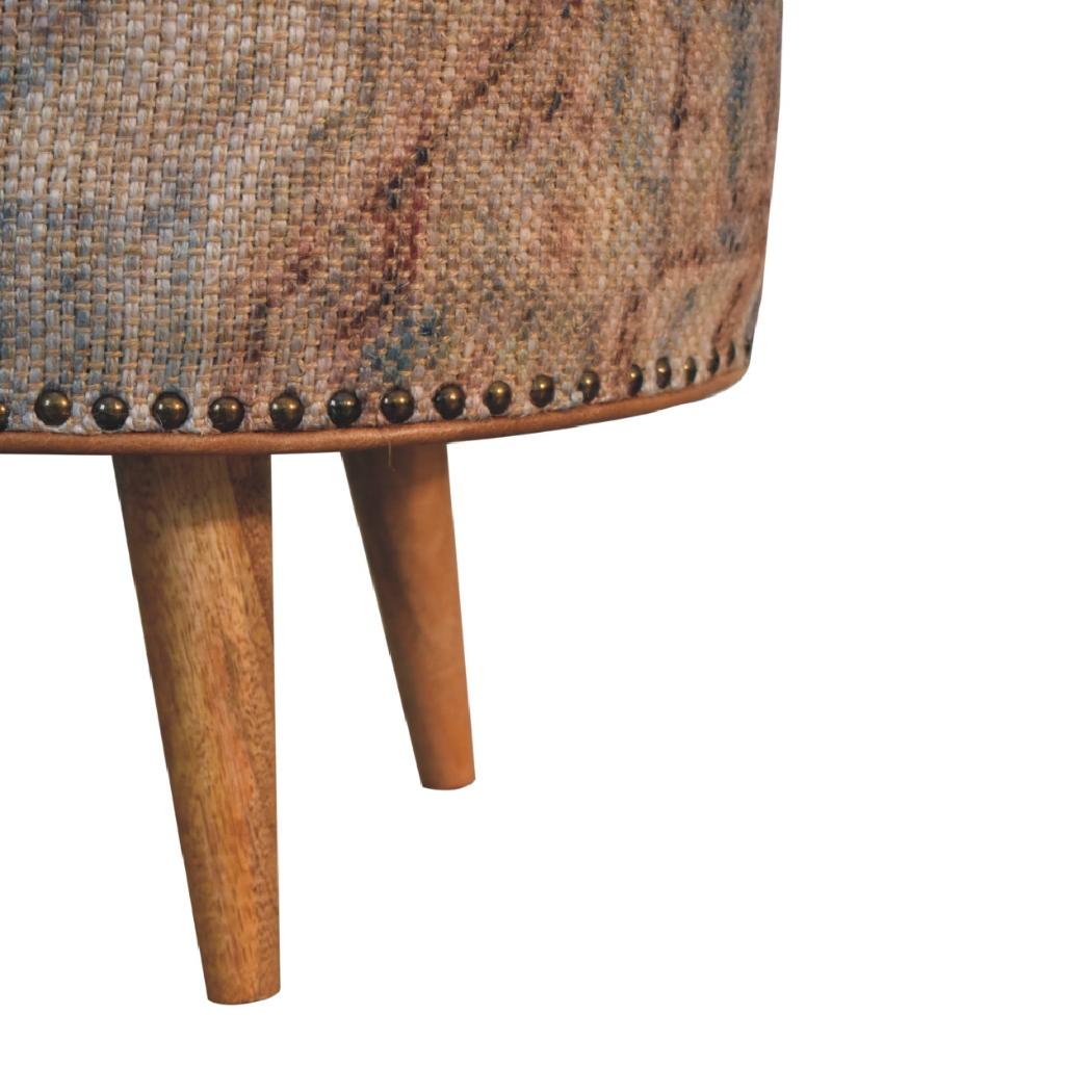 Haven Durrie Round Footstool | Woven Textile Ottoman | Soft Circular Accent