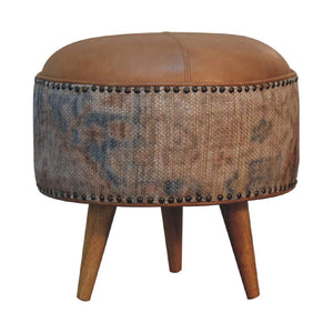 Haven Durrie Round Footstool | Woven Textile Ottoman | Soft Circular Accent