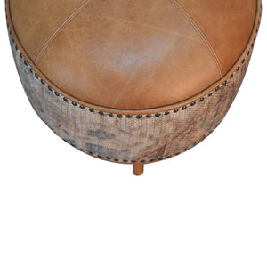 Haven Durrie Round Footstool | Woven Textile Ottoman | Soft Circular Accent