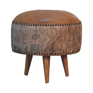 Haven Durrie Round Footstool | Woven Textile Ottoman | Soft Circular Accent