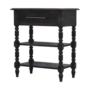 Heritage Turned-Leg Side Table | Solid Mango Wood | Carbon Ash Finish | 1 Drawer Accent Table